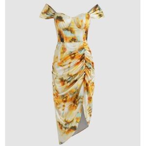 Off- the-Shoulder Watercolor Midi Dress, Size S